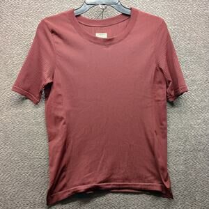 Athleta Ribbed Short Sleeve Top M Maroon Soft Stretch Tee